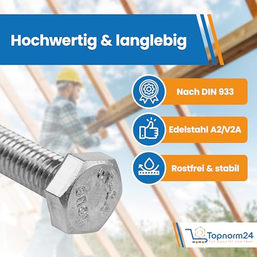 Sechskantschrauben Edelstahl M8x25 (20 Stück) DIN 933 (ISO 4017) Vollgewinde Maschinenschrauben A2 V2A rostfreier Edelstahl Sechskantkopf (M8x25 (20 Stück)