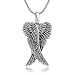 Sterling Silver 21 mm Detailed Angel Wings Charm Pendant Necklace with Snake Chain 18''