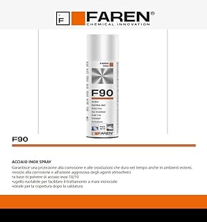 Faren F90, Acciaio Inox Spray, ideale per il trattamento di metalli, Antiossidante, Anticorrosivo, a base di polvere di Acciaio Inox 18/10, 400ml