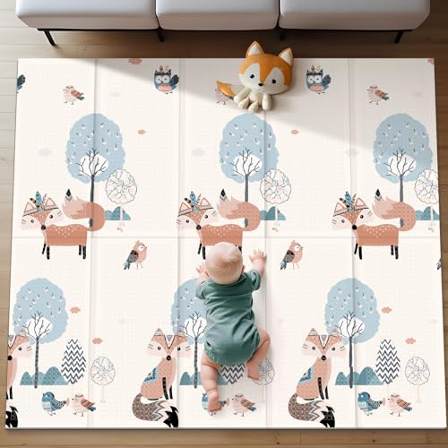 Image of Baby Play Mat, Reversible, Waterproof Foam Padded Play Mat for Infants, Babies, Toddlers, Plays and Tummy Time, Foldable, 71x59 Inches Baby Crawling mat with Travel Bag for Indoor and Outdoor