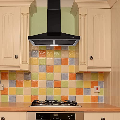 Sndoas Black Range Hood 24 Inch,Black Vent Hood,Stainless Steel Chimney-Style 24 Inch Range Hood,Ductless Range Hood With 3-Speed Exhaust Fan,Led Light,Wall Mount Kitchen Hood,Over Stove Vent #TOP4