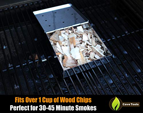 Smoker Box for BBQ Grill Wood Chips - 25% Thicker Stainless Steel Won\'t WARP - Compact Size for Charcoal & Gas Barbecue Meat Smoking with Hinged Lid - Best Grilling Accessories Gift Idea for Dad