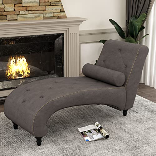 Pointant Chaise Lounge Indoor Upholstered Armless Chaise Lounge Chair Button Modern Recliner Sofa Sleeper Sofa For Living Room, Bedroom-Grey #TOP2