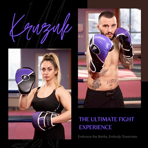 Kruzak Premium Boxing Gloves And Focus Mitts Set For Kickboxing And Muay Thai Mma Training| Focus Pads And Training Gloves | Fitness Kit For Martial Arts And Karate (Black And Purple, 16 Oz) #TOP4