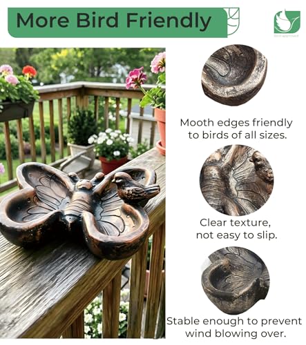 OUISJYER Resin Ground Bird Feeder, Butterfly Bird Feeder Tray with Dual Sections, Heavy Platform Feeder for Outdoor Garden Yard Patio Lawn, Hand-Painted Decor, 13.6 Inch — view 4