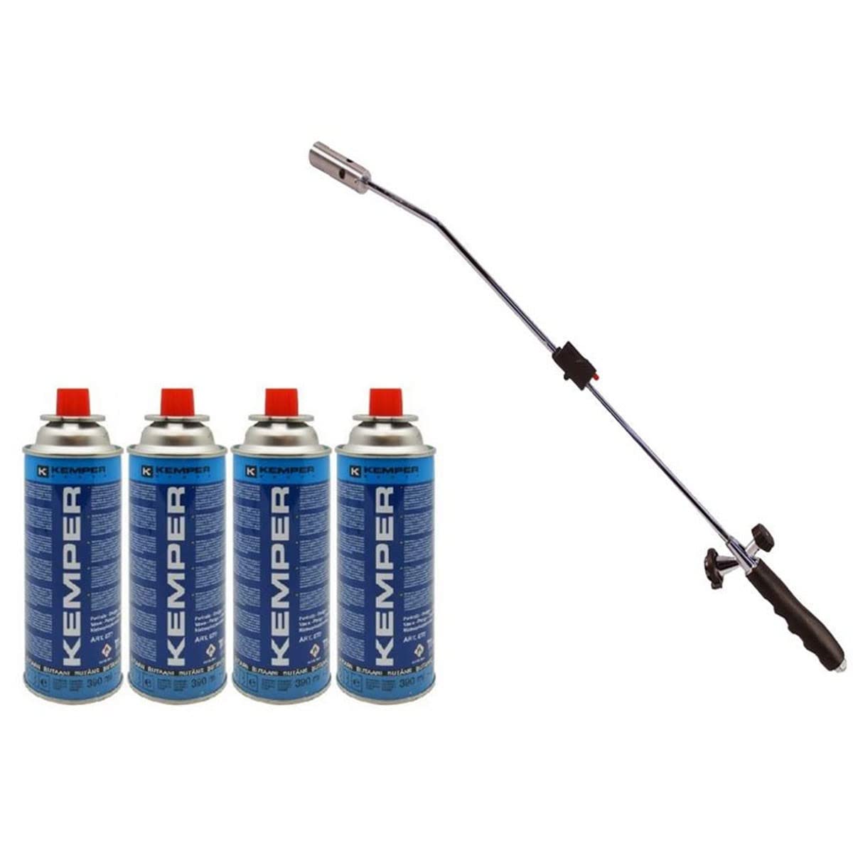 Desherbador térmico piezo KEMPER soplete de gas + 4 recambios de gas, brule hierbas ecológicas