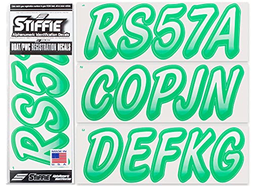 Image of STIFFIE Whipline White /Teal 3 inch Boat & PWC Registration Decals • Numbers Letters Stickers
