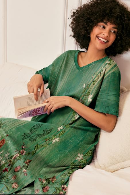 Image of Ekouaer Long Nightgown, Womens V Neck Loungewear Oversized Sleepwear Loose Sleep Dress S-4XL