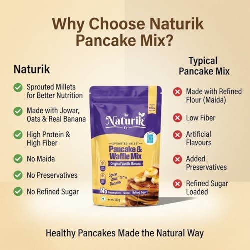Image of The Naturik Co. Millet Vanilla Pancake & Waffle Mix 150g | No Maida | No Sugar | Made with Jaggery | Millets Powered | Ready in 2 Minutes | No Preservatives | High Protein & Fiber | As Seen On Shark Tank |