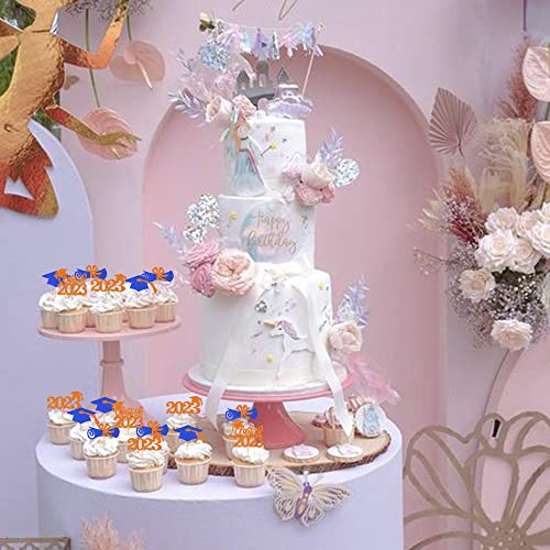 Rsstarxi 36 Pack Class Of 2023 Graduation Cupcake Toppers Glitter 2023 Graduation Cap Diploma Cupcake Picks 2023 Graduation Mini Cake Decorations For 2023 Graduation Party Supplies Orange Blue #TOP2