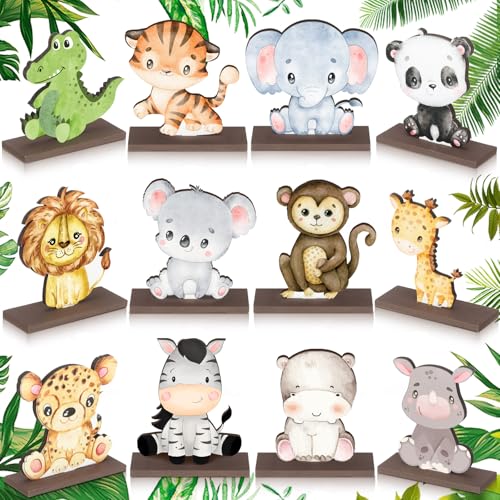 Centres de table en bois jungle durables pour décorer une table de fête enfantine