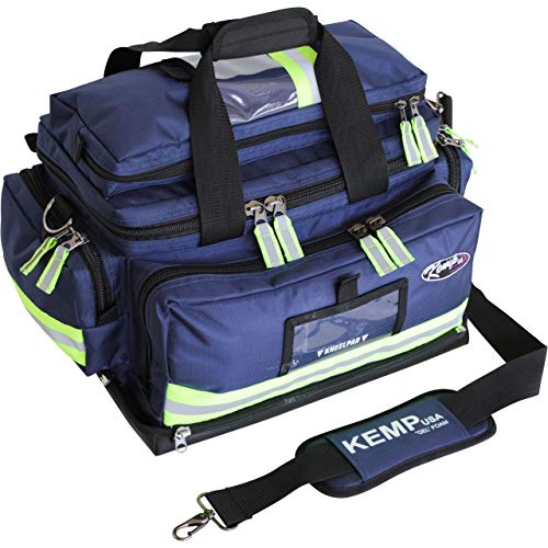 Kemp USA Professional Large Trauma Bag - EMS First Aid Kit & Emergency Survival Gear Organizer Storage for EMT First Responders - Navy Blue