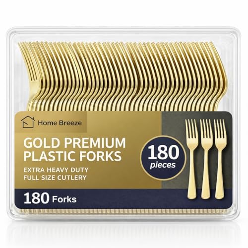180 Count Gold Plastic Forks Heavy Duty Disposable BPA-Free Solid and Durable Premium Plastic Silverware Disposable Forks for Party Wedding Baby Shower