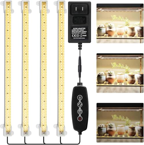 Image of Indoor Grow Lights Strip for Under Cabinet Plants Greenhouse Growing | Bar Plant Light with Timer Auto Control , 6-Level Dimmable for Office Home Greenhouse Shelf Plants Growing