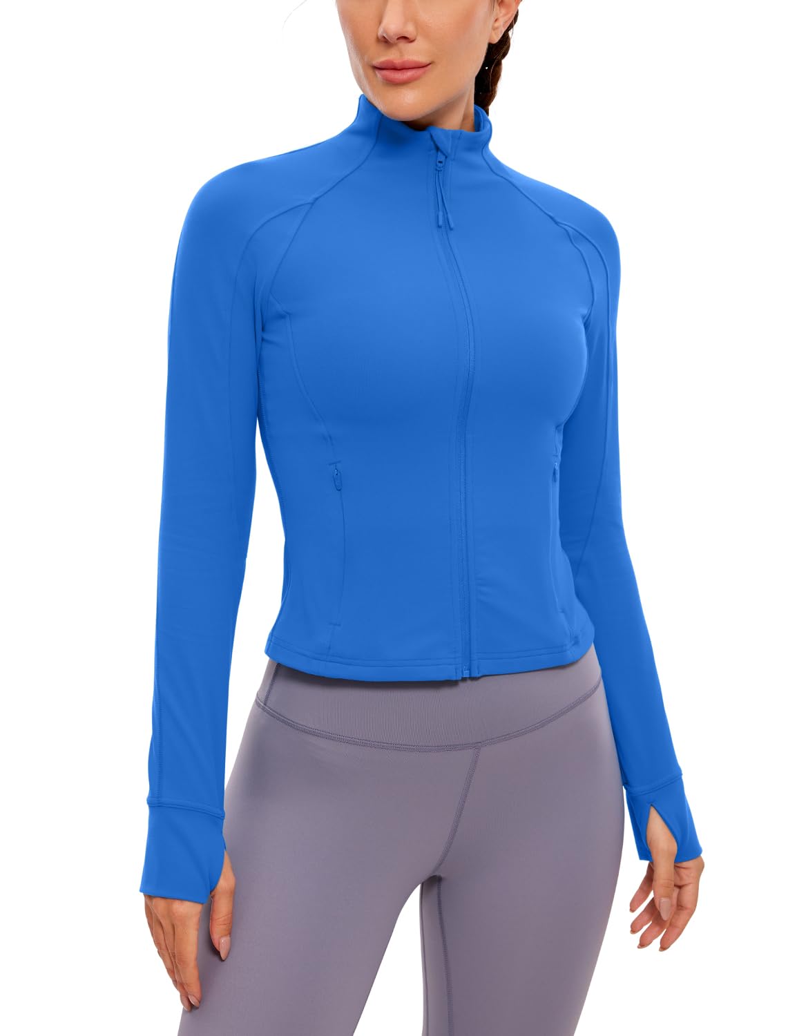 CRZ YOGAButterluxe Womens Cropped Slim Fit Workout Jacket Weightless Track Athletic Full Zip Up Tops with Thumb Holes