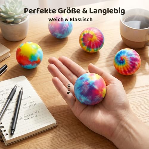 Koogel 12 Stück Stressbälle Tie-Dye, Anti-Stress-Bälle zum Stressabbau & Entspannung, Knetball zur Linderung von Angst, Mitgebsel Kindergeburtstag & Büro Gadget für Erwachsene