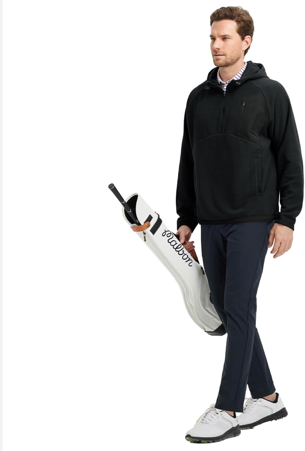 Rouen Hoodies for Men Golf Quarter Zip Hooded Pullover Athletic Warm Polar Fleece Long Sleeve Half Zip Sweatshirt for Men - Image 7