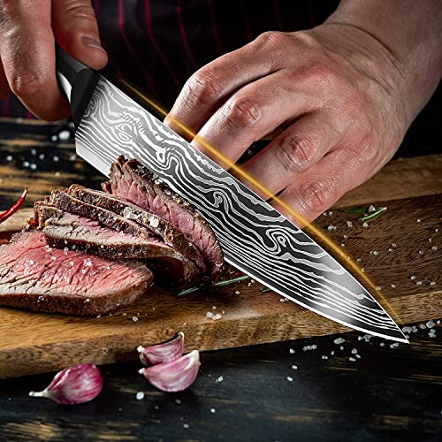 Image of HARI Japanese Chef Knife Set | Professional 8 Inch Chef Knife & Paring Knife | 7Cr17 High Carbon German Stainless Steel with Pakkawood Handle | Hammered Blade, Ultra-Sharp, Gift Box - Brown