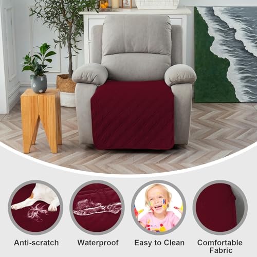 Image of Genina Waterproof Recliner Chair Covers, Recliner Cover for Dog Pets Friendly, Washable Antislip Reclining Chair Cover Furniture Protector, Sofa Slipcover for Living Room(23.6inch /Burgundy)