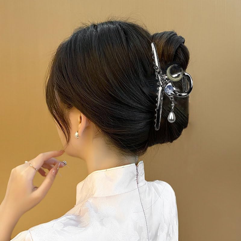 Pinza para cabello con flor y diseño de encanto lunar negro miniatura 6