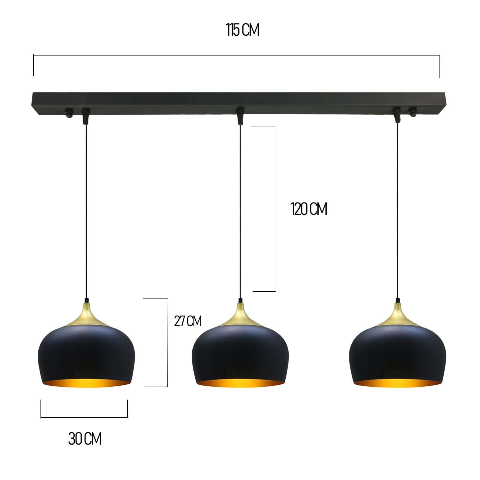 bamyum Lot de 3 Suspension Luminaire Moderne en Metal, Lustre Salle à Manger Ronde de 30 cm, Lustre Cuisine E27 en Métal, Plafonnier, Lampe pour Chambre, Salon, Couloir, Noir