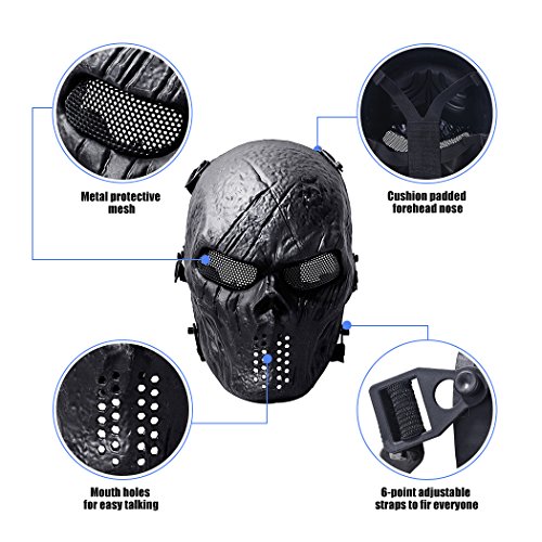Coxeer Máscara de Caveira Deluxe Overhead Cs War Game Mask (Preta)