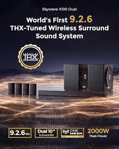 Image of ULTIMEA Skywave X100 Dual 9.2.6 THX-Tuned Wireless Home Theater System | with Dolby Atmos & DTS:X, Dual 10 inch Subwoofers, 18Hz Low Frequency, 2000W Peak Power, 8K Pass-Through, AVR Grade Sound Bar
