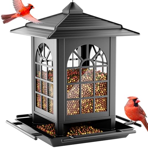 Birdream Bird Feeders for Outdoors Hanging, Classic Courtyard Design Fun Assembly 3.5LB Large Bird Feeder, Attracting Wild Birds Cardinals Goldfinches Sparrows - Black