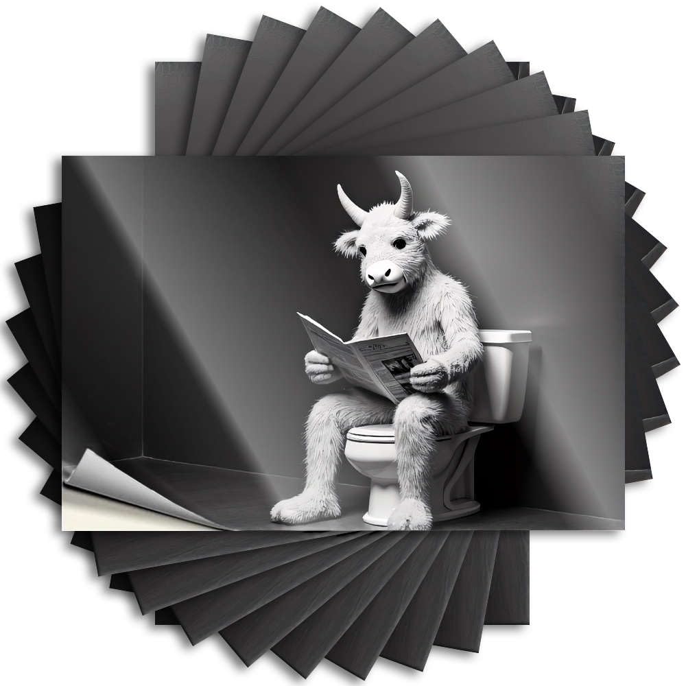 Kitchen Accessories Decor, Decals Coffee Hard A Cow Reads A Newspaper On The Toilet. | Girly Waterproof Vinyl Stickers(6X9CM)