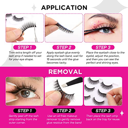 CALAILIS False Eyelash, Eye Makeup Lash 3D Faux Mink Fake Eyelash Long Natural Eyelashes 3 Pairs with 5g False Eyelash Glue (CS02) - Image 6