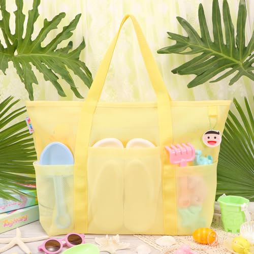 Grand sac de plage imperméable Tagitary jaune avec fermeture éclair - 3