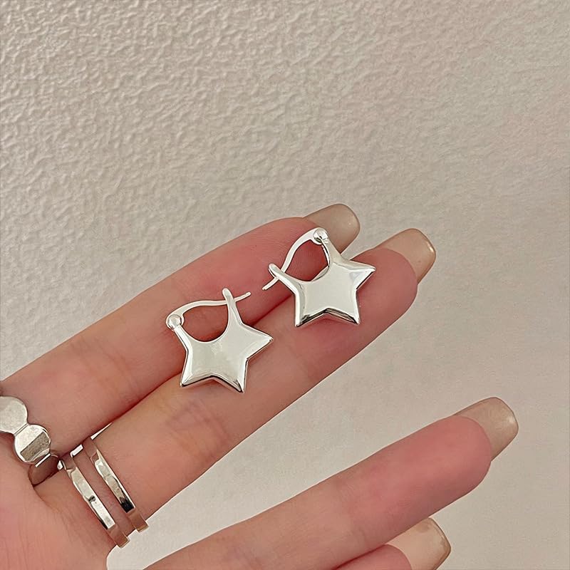star hoop earrings,Plating silver star earrings for Women - Image 2