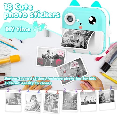 Image of CADDLE & TOES Instant Print Camera For Kids - 1080P HD, 48MP, SD Card, Bluetooth, Free App, 3 Rolls Print Paper, Stickers, Fun Filters, Gift For Boys And Girls - Pink Camera For Kids 4-12 Y (Blue)