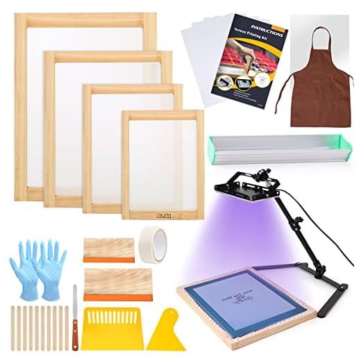 Caydo 36 Pieces Screen Printing Kit Includes 30W LED UV Exposure Screen Printing Light, 4 Sizes Silk Screen Printing Frame, Instructions, 5 Sheets A4 Inkjet Film for Screen Printing
