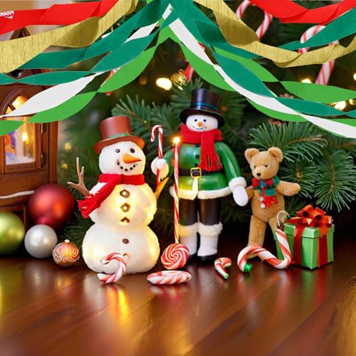 Image of Crepe Paper Streamers 6 Rolls 492ft, Crepe Paper Christmas Decorations Red Green White Gold Party Streamers for DIY Gift Wrapping Birthday Party Decor, 1.77 Inch x 82 Ft /Roll
