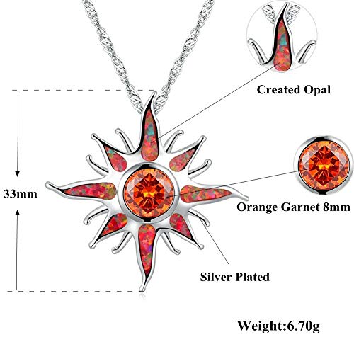 CiNily Created Orange Fire Opal Orange Garnet Rhodium Plated Women Jewelry Gemstone Pendant Necklace 1 1/4"2