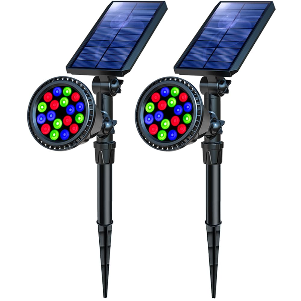 Solar Outdoor Lights, 9 Modes Color Changing 18 LED Halloween Solar Spot Lights Outdoor Waterproof Spotlight Landscape Light Solar Powered for Garden Yard Tree Flag Patio Christmas(2 Pack)