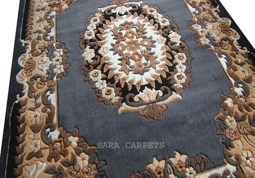 Image of Soft Thick Geometric Acrylic Washable Anti Skid Carpet. for Living Room Bedroom. Hall Size 7 x 10 feet (150X210 Cm) Grey D22