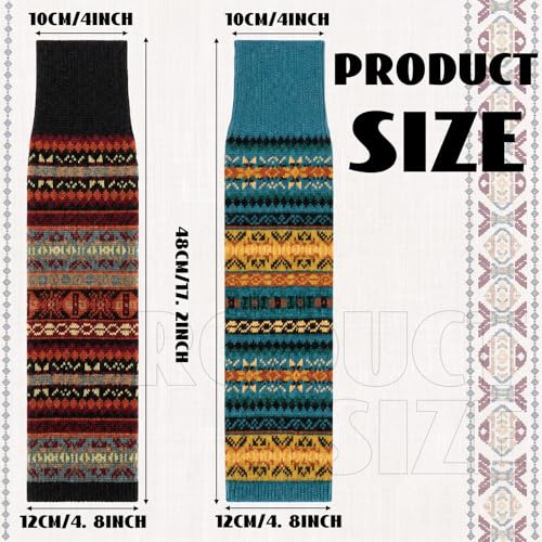 Image of SATINIOR 2 Pairs Bohemian Leg Warmers for Women Wool Blend Knit Knee High Boot Cuffs Long Winter Warm Thermal Socks (Black, Peacock Blue)