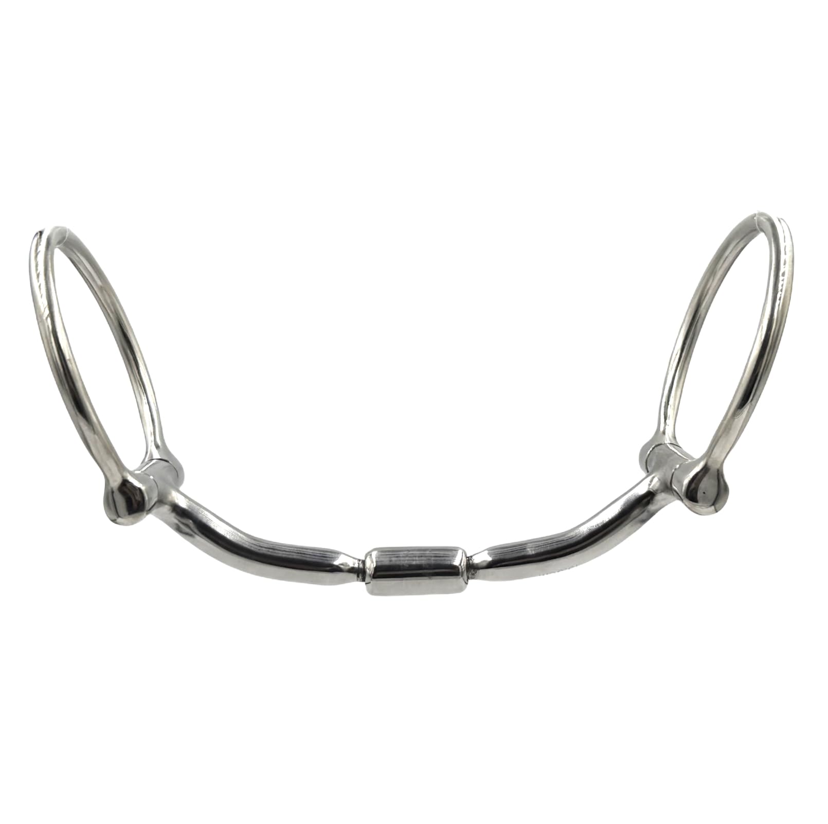ES0261 JW Gebiss Westerngebiss D-Ring D-Trense Doppelt Gebrochen mit Roller aus Edelstahl Gebissstärke 10 mm (13.5 cm)