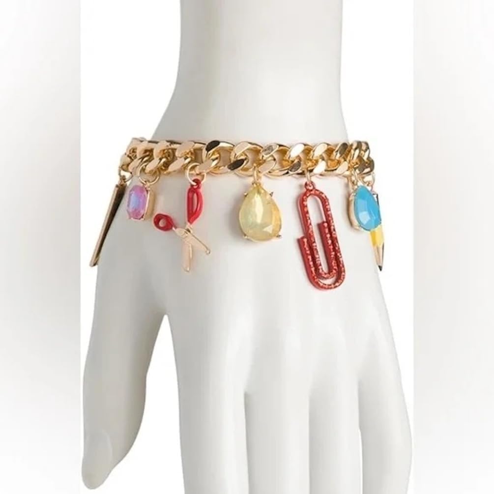 Betsey Johnson Back to School Charm Bracelet, Gold-Tone Chain with Colorful School Supply Charms
