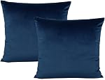 Dark Blue Velvet Cushion Covers Soft Outdoor Decorative Solid Color Throw Pillow Covers Square Home Decor for Couch Sofa Bedroom Car Patio 18"x18" Set of 2