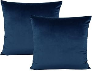 Dark Blue Velvet Cushion Covers Soft Outdoor Decorative Solid Color Throw Pillow Covers Square Home Decor for Couch Sofa Bedroom Car Patio 18"x18" Set of 2