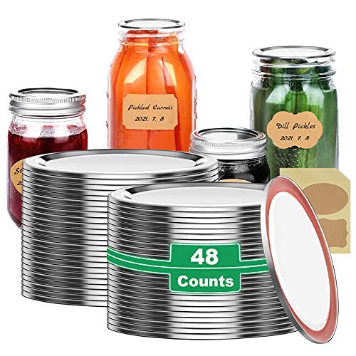 Mason Jar Lids Wide Mouth, 48-Count Mason Canning Wide Mouth Jar Lids for Ball and Kerr Jars - Split-Type Metal Ball Wide Mouth Canning Lids - Food Grade Material (86mm, Silver, 24PCS Label )