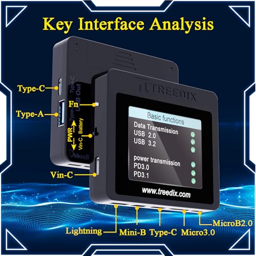 usb cable tester with 2434 color screen for emarker reading pd 3031 detection resistor and continuity check compatible with lightning type-c micro-b 2030 and mini-b cables