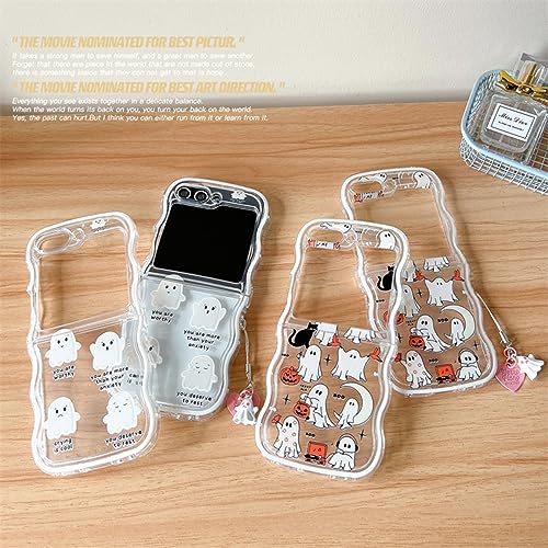Aolaboky Cute Cartoon Halloween Case For Samsung Galaxy Z Flip 5 With Ghost Rope,Funny Creative Ghost Pattern Design Shockproof Clear Phone Protective Case  thumb #6