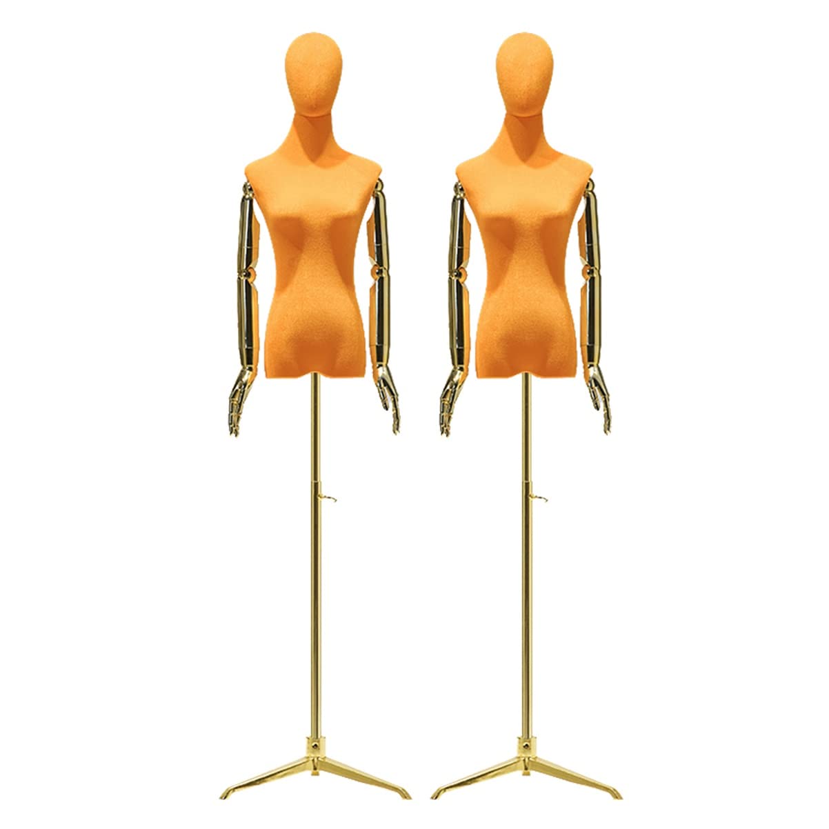 ITOSUI Adjustable 2pcs Female Dress Form Mannequin Torso 53.1"-82.6", Velvet Orange, with Metal Tripod Base, Detachable Arms & Head for Clothing, Jewelry Display & Sewing