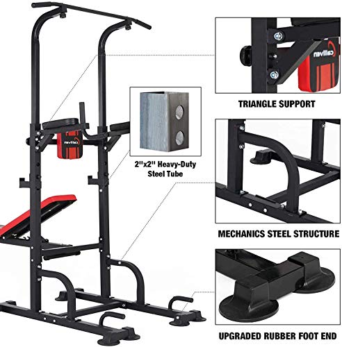 ER KANG Power Tower Dip Station, 850lbs Weight Capacity Workout Station with Dip Stands, Pull Up Chin Up Tower, Adjustable Weight/Sit-Up Bench for Strength Training, Home Gym(2021 Version)