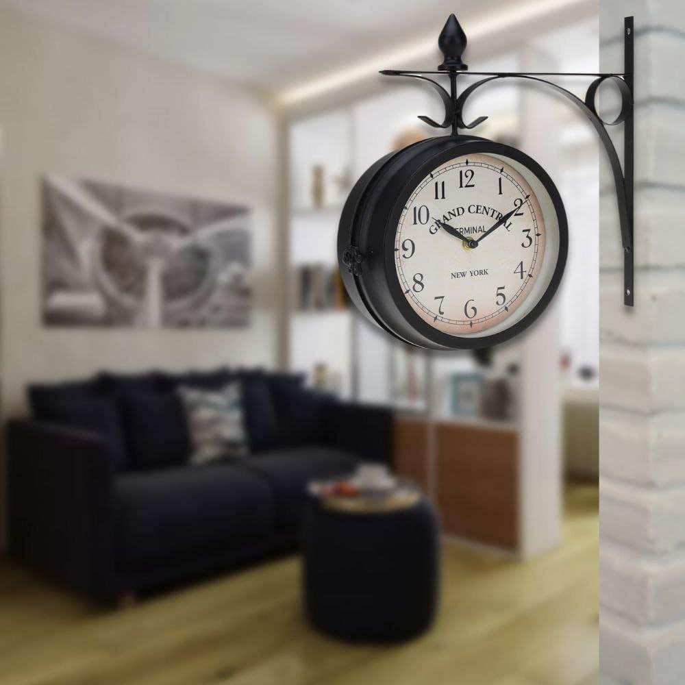 BELMAKS Vintage Double Sided Industrial Wall Clock for Outdoor Decorative Art Antique Decor Office Kitchen Silent 360 Degree Rotate