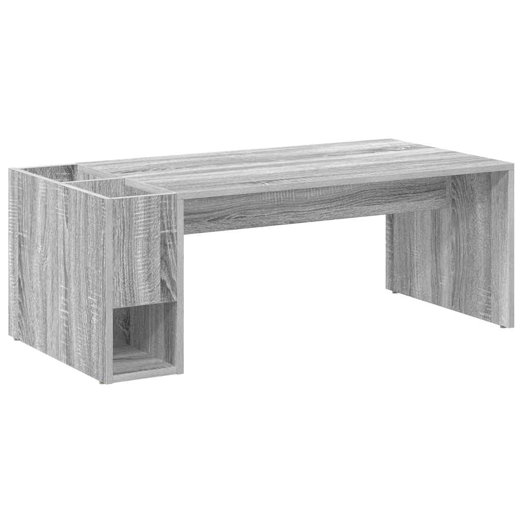 Mesa de centro Sonoma gris de madera 101,5 x 50 x 37 cm con espacio de almacenamiento, rectangular para salón, mesa auxiliar, estante para sofá, salón, oficina, diseño moderno
